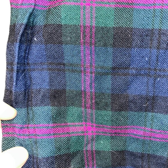 Vintage blue green purple wool plaid scarf - Picture 3 of 4